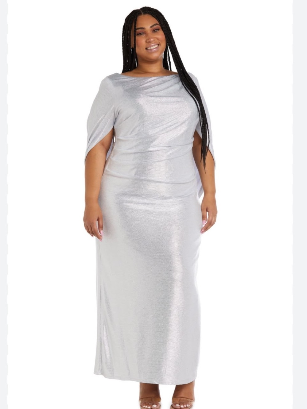 R&M Richards Silver Metallic Maxi Dress - Plus Size Evening Gown